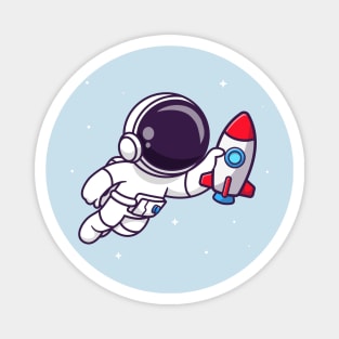 Cute Astronaut Floating With Rocket Toy Cartoon Magnet